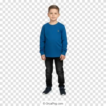 Smiling Young Boy in Casual Blue Outfit