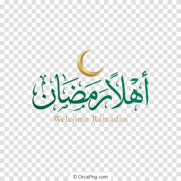 Welcome Ramadan Calligraphy with Golden Crescent