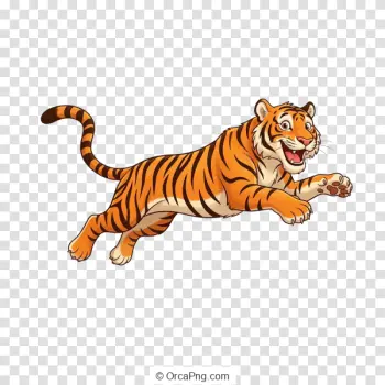 Energetic Leaping Cartoon Tiger