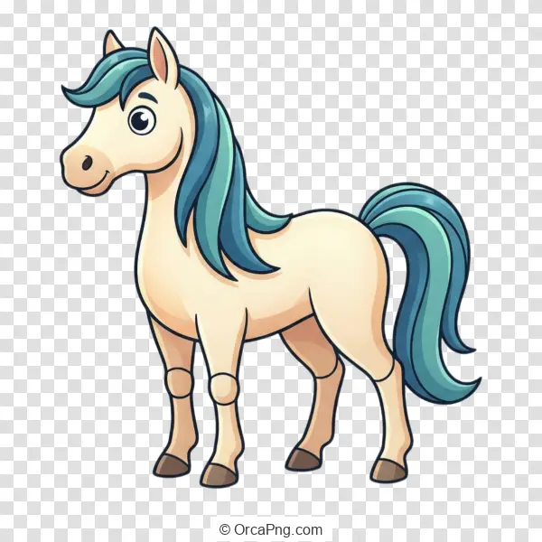 Friendly Cartoon Horse with Teal Mane