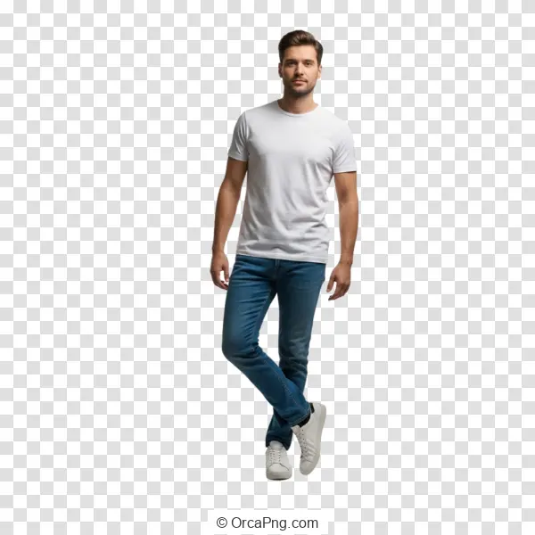 Casual Man in White Tee and Jeans